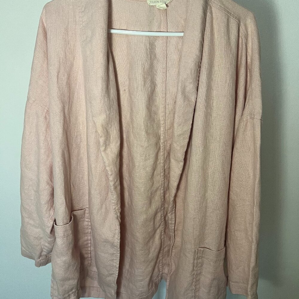 Eileen Fisher Linen Open Front Cardigan Jacket Blush Pink Women’s Size L